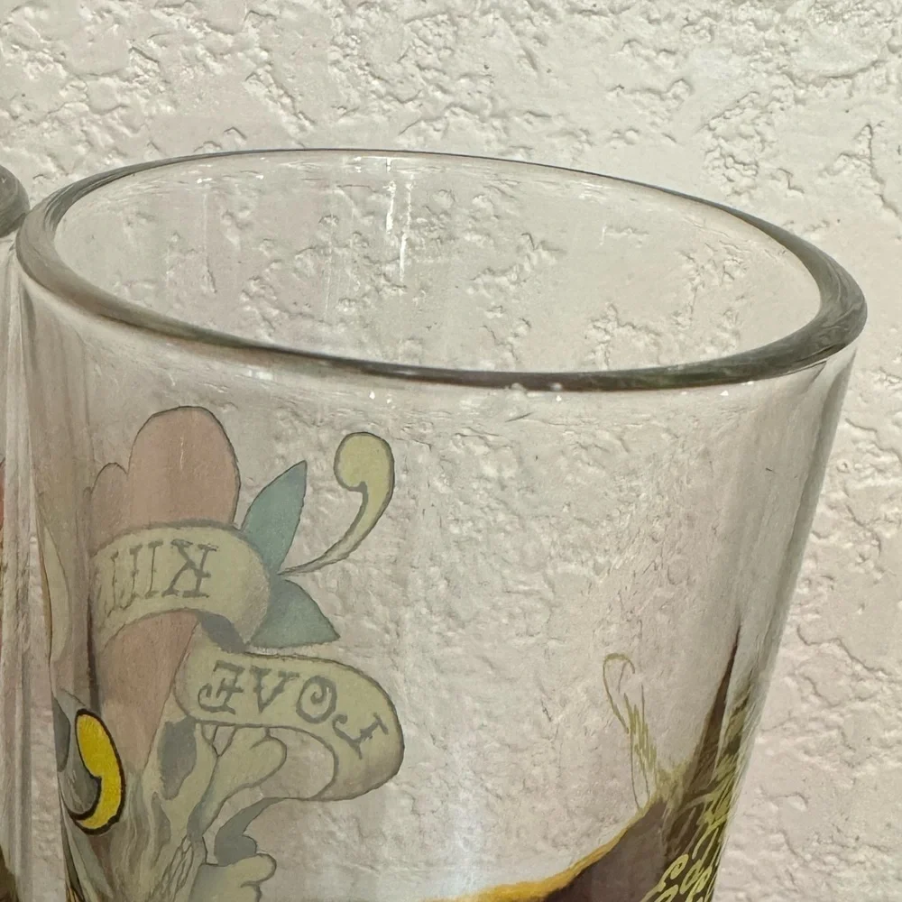 Ed Hardy Y2K Tattoo Skull Design Glasses 3 PC Set Drinkware Glassware Kitchen